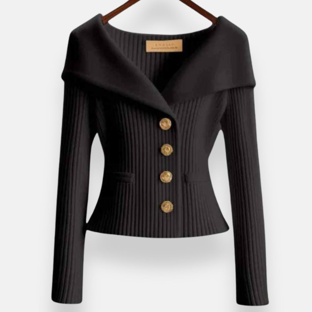 Marielle | Veste à col large et boutons dorés