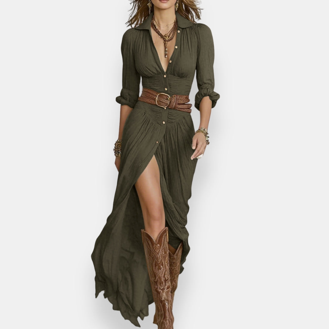 Ilvoise | Robe chemise maxi froncée