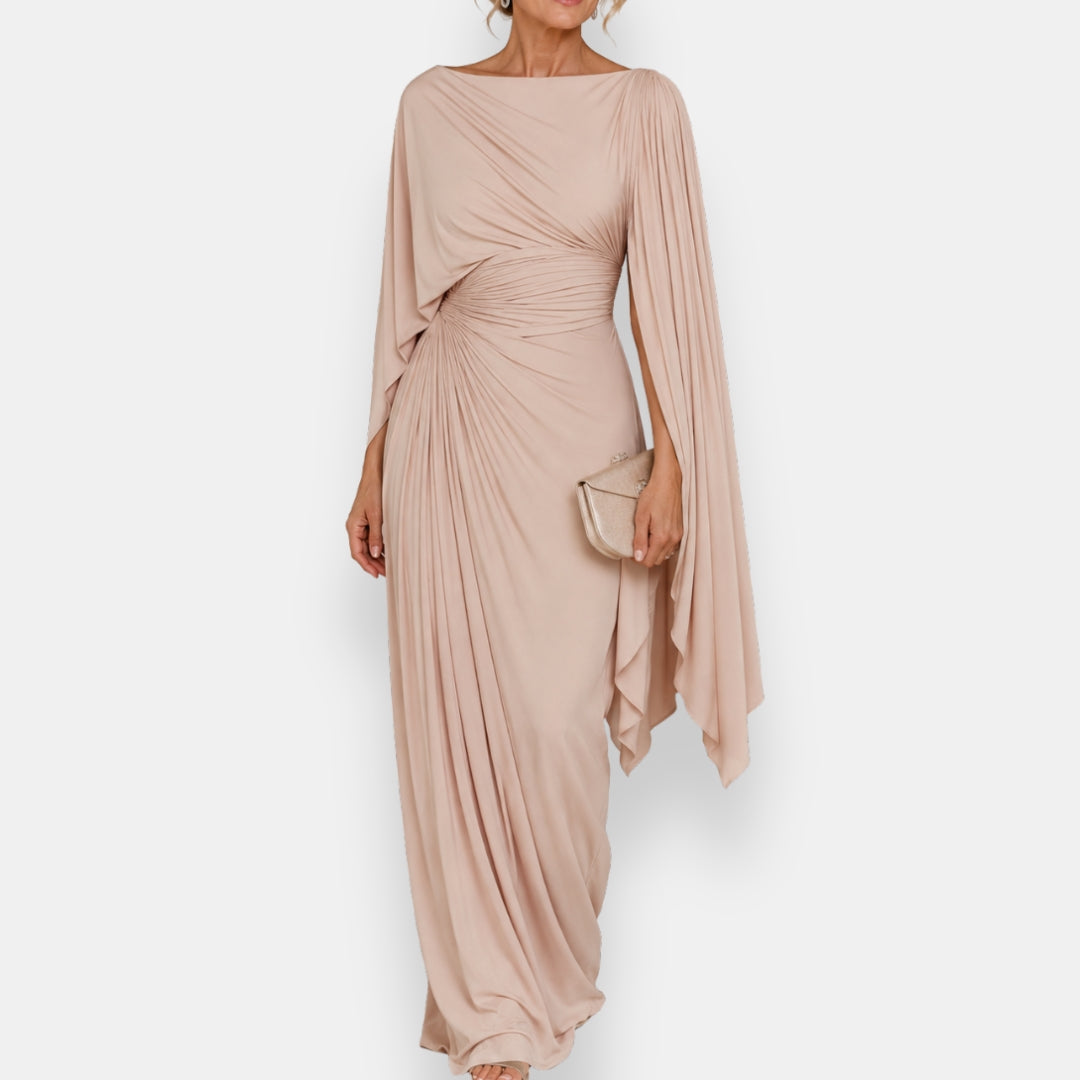 Jacinthe | Robe longue drapée à manches cape