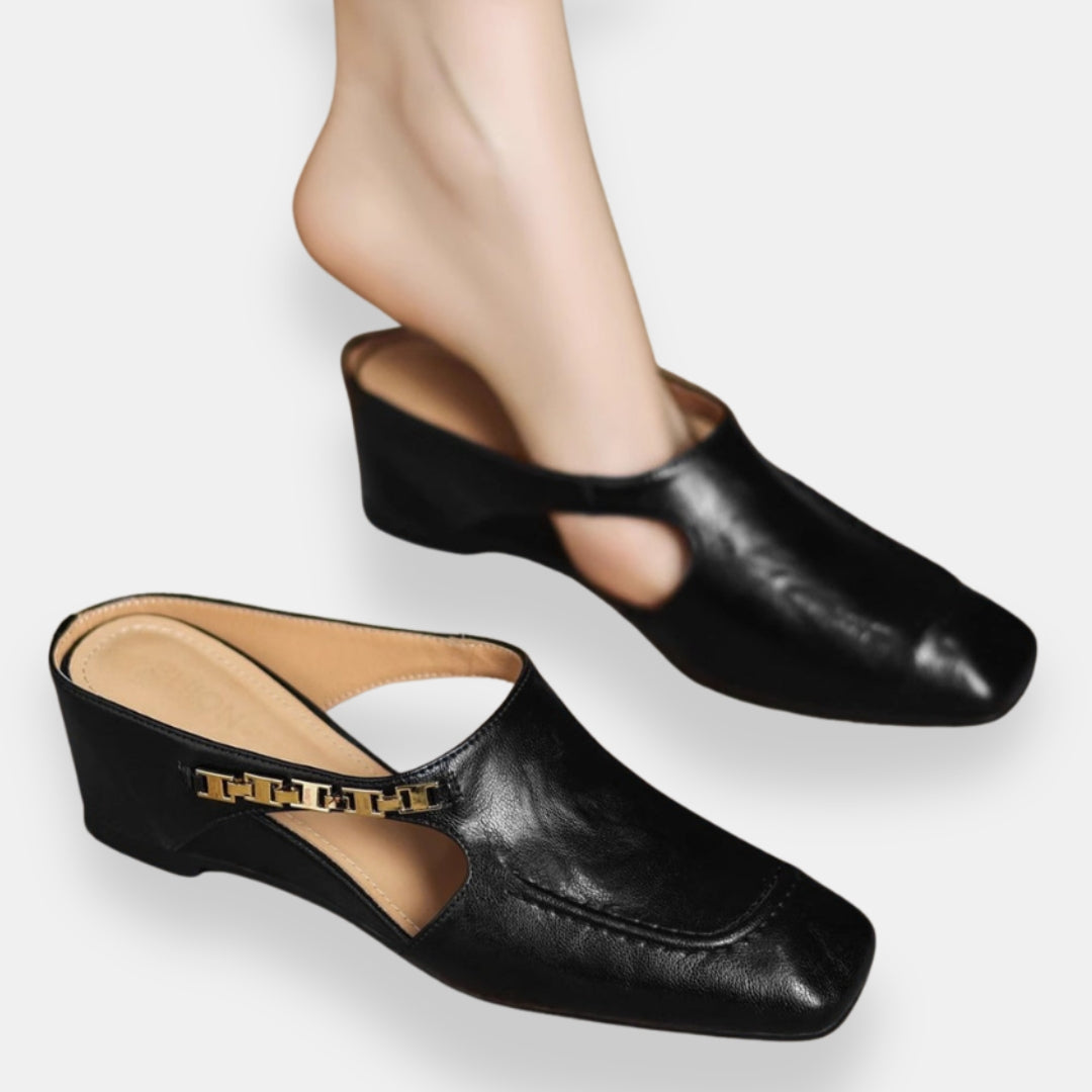 Justine | Mules compensées dorées
