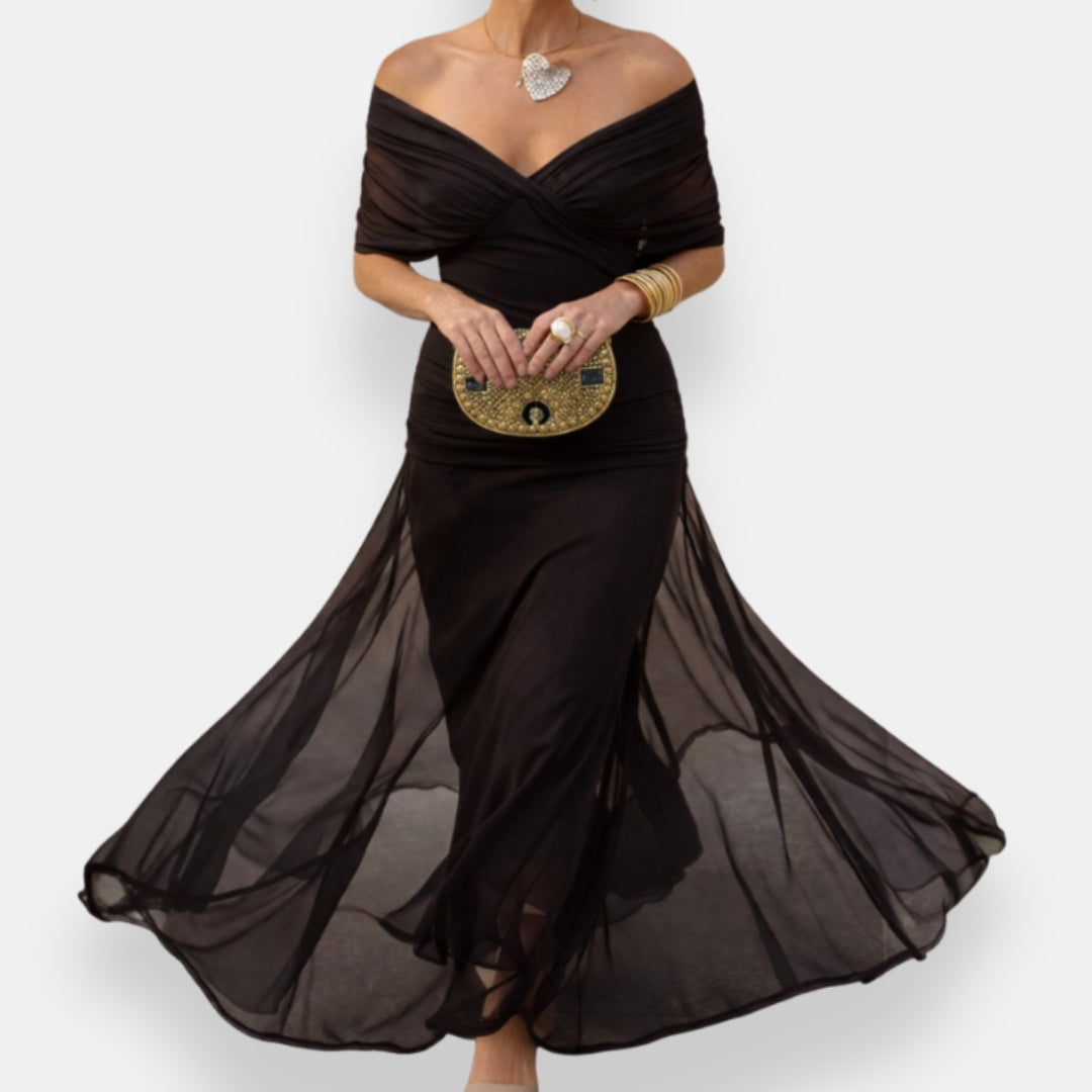 Astrée | Robe longue drapée col