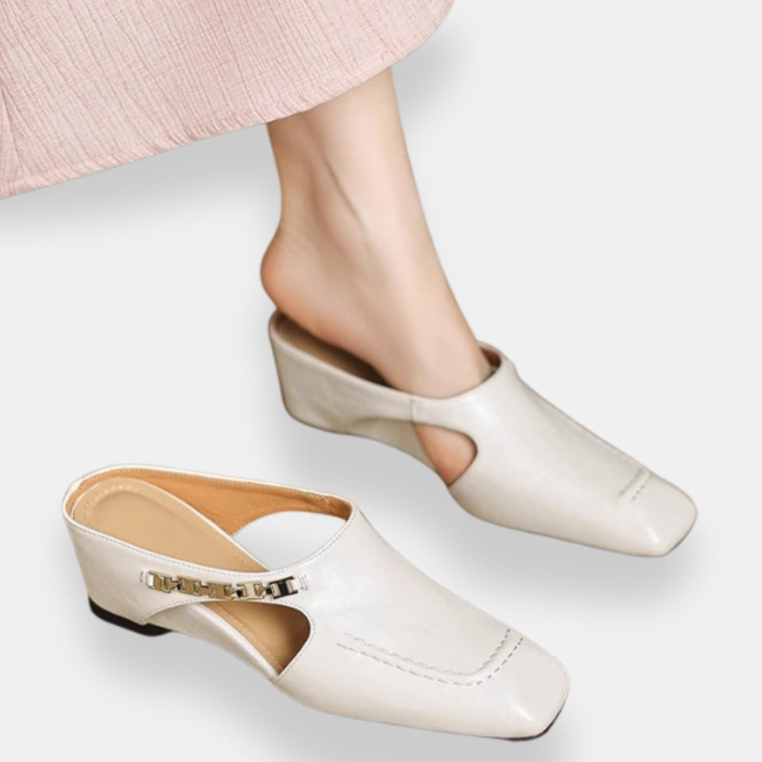 Justine | Mules compensées dorées