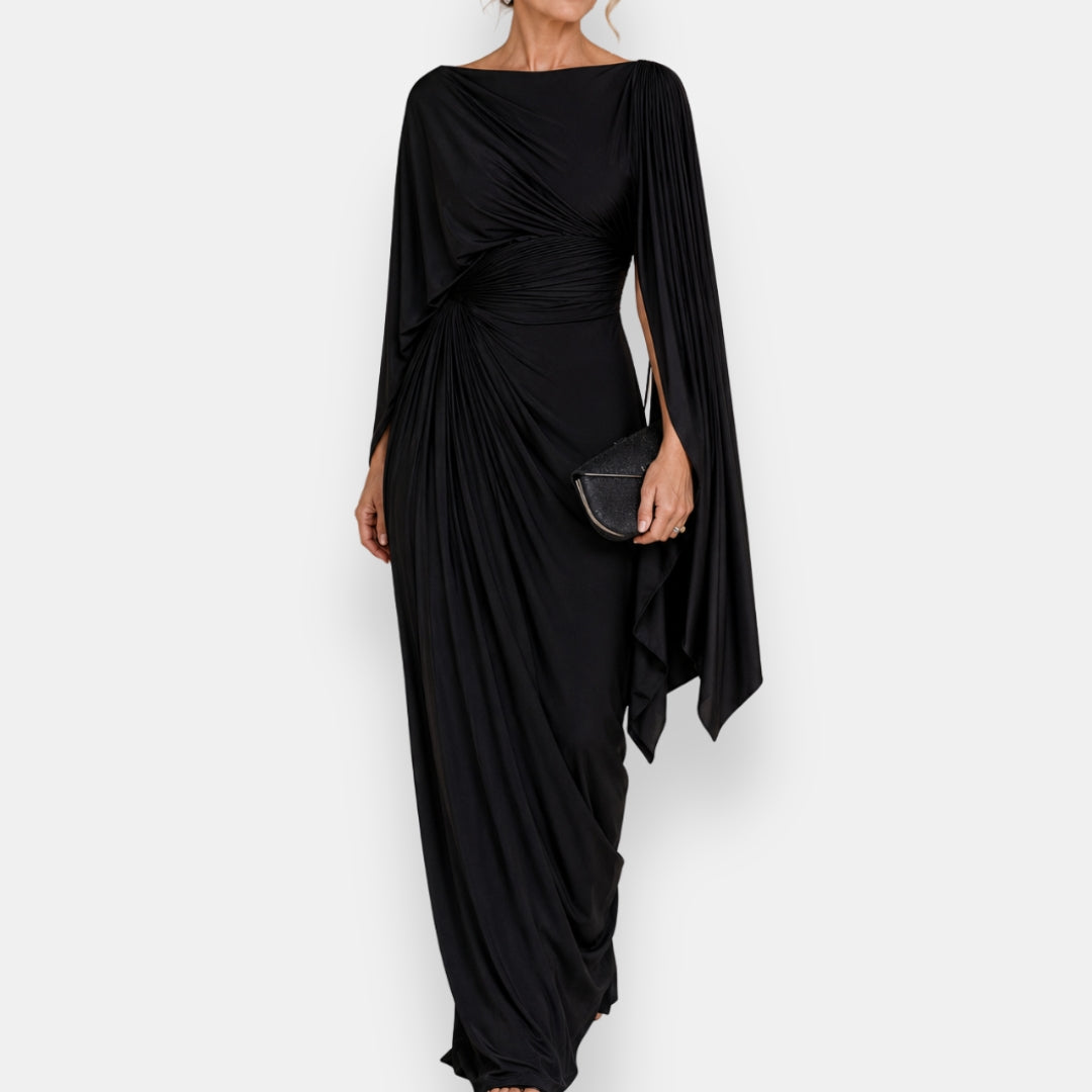 Jacinthe | Robe longue drapée à manches cape