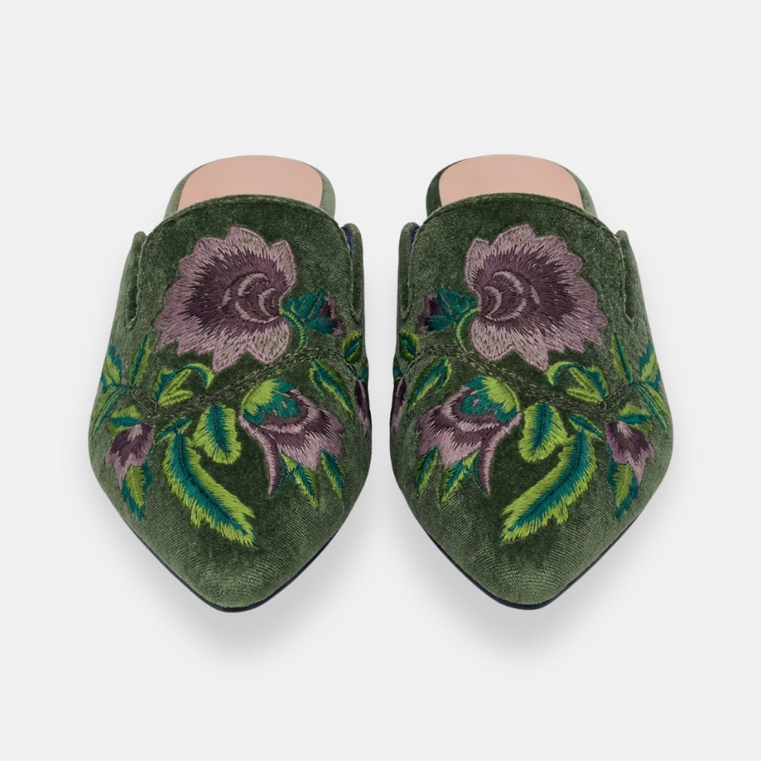 Myrtille | Mules Plates Brodées
