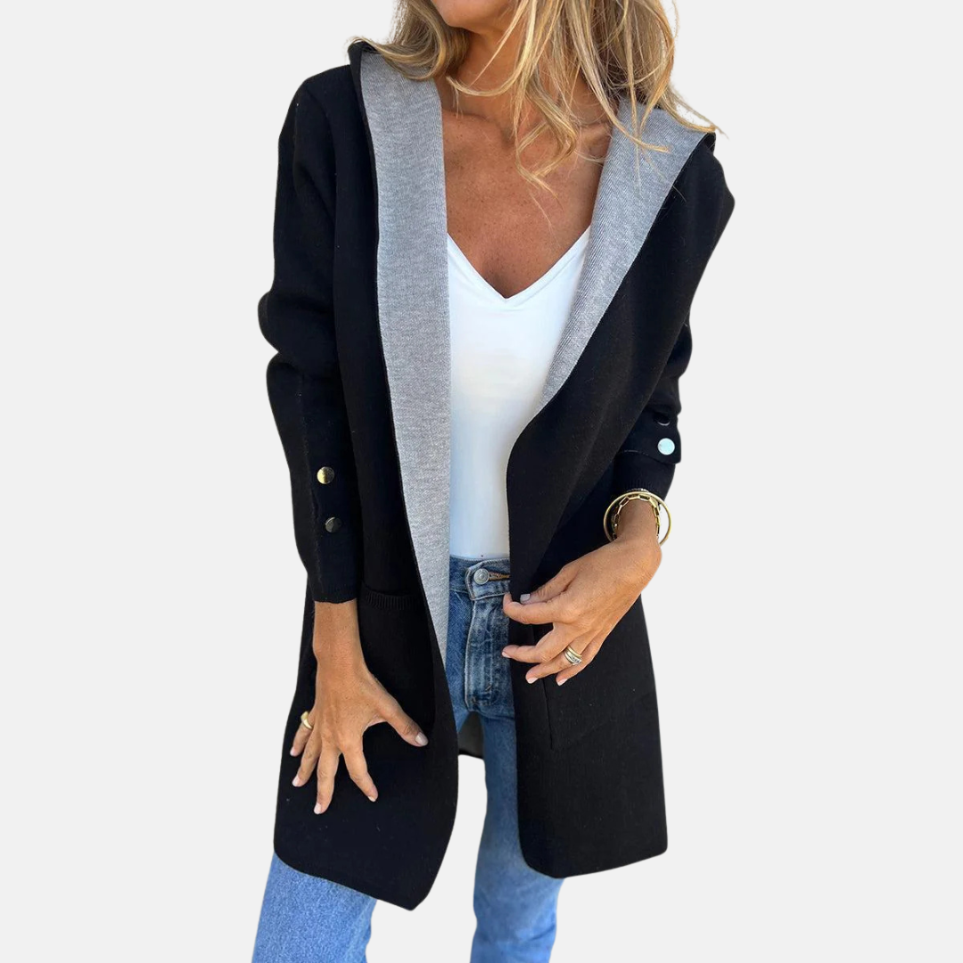 Neyra | Cardigan long à capuche bicolore