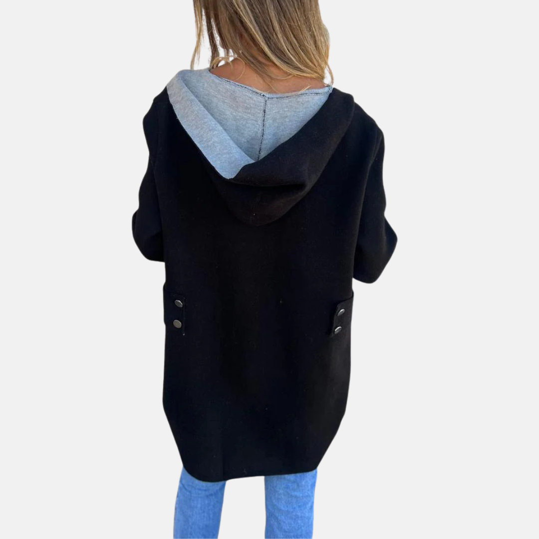 Neyra | Cardigan long à capuche bicolore