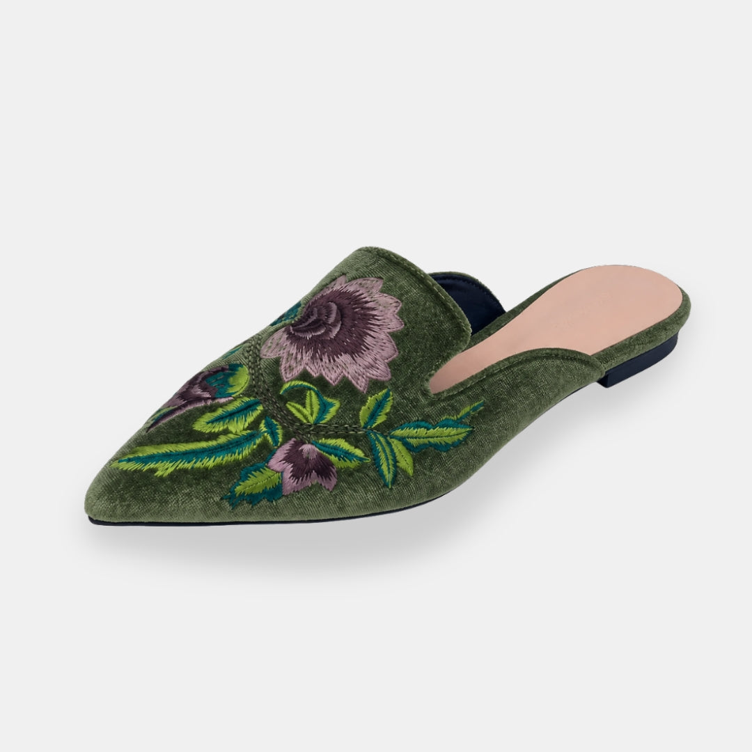 Myrtille | Mules Plates Brodées