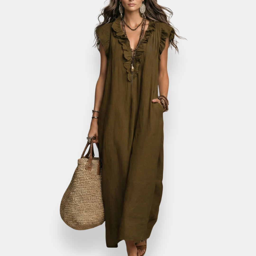 Félourinde | Robe maxi volants col