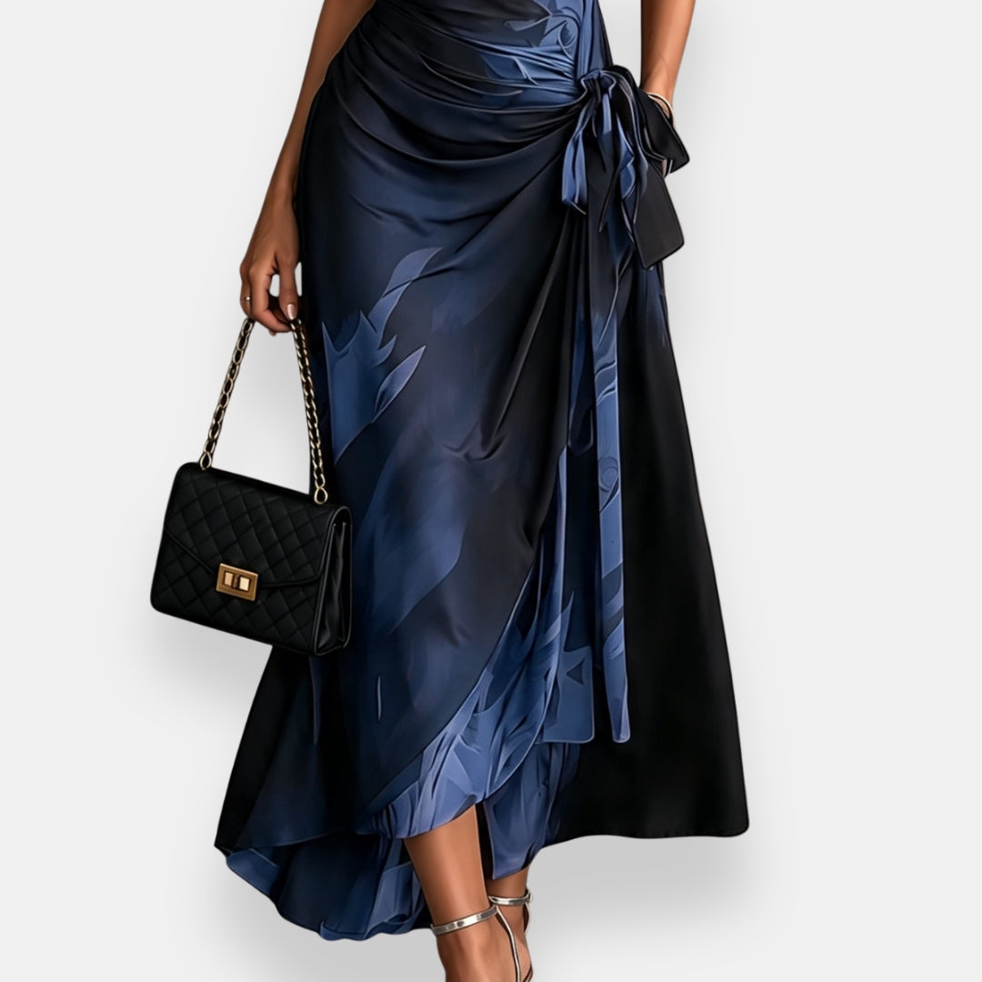Bérengère | Robe Longue Imprimée Bleu Profond
