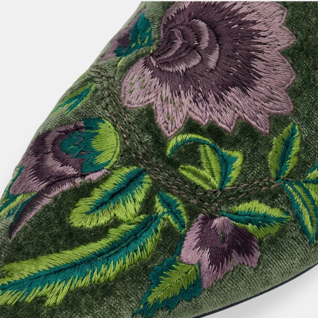 Myrtille | Mules Plates Brodées