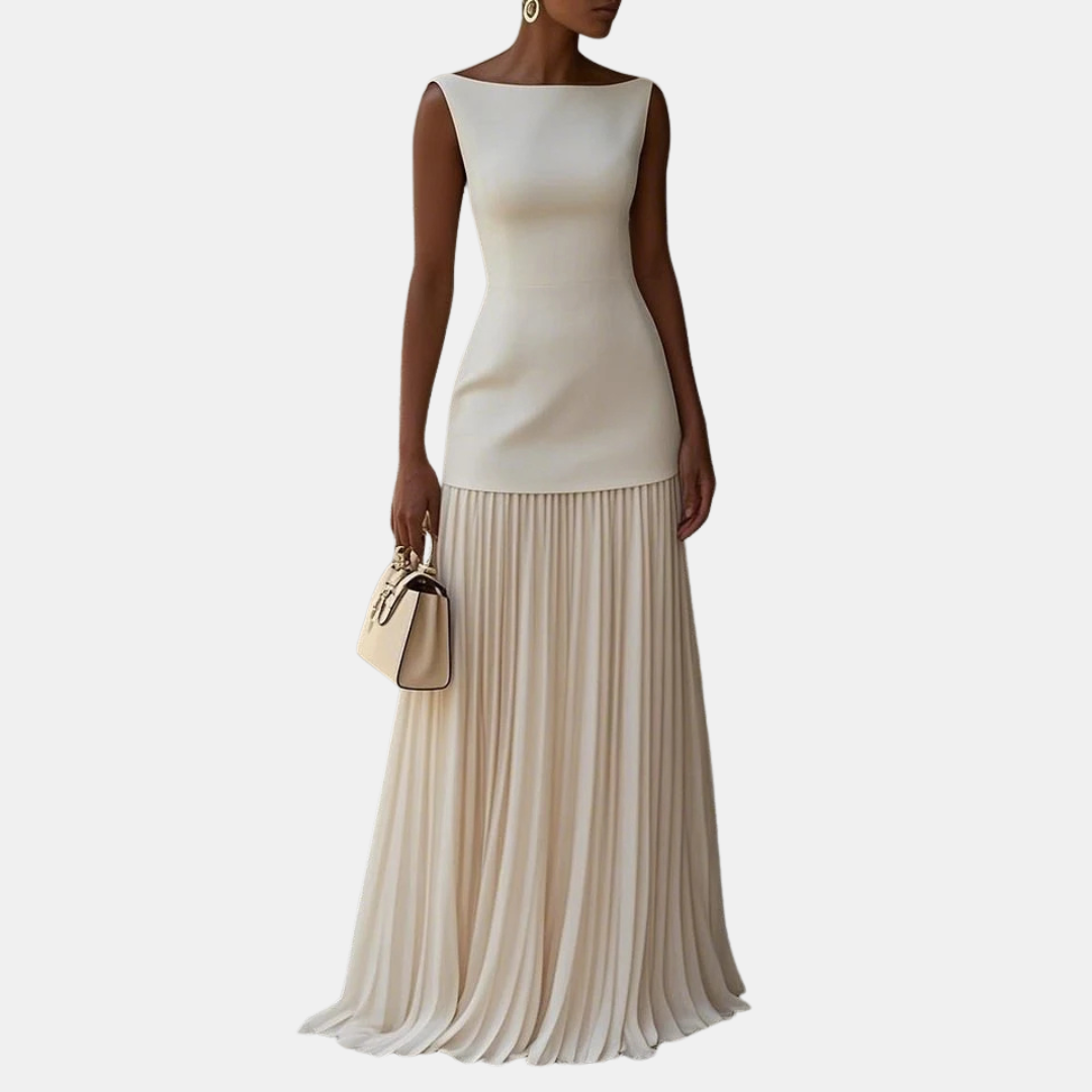 Éléna | Robe longue bicolore plissée