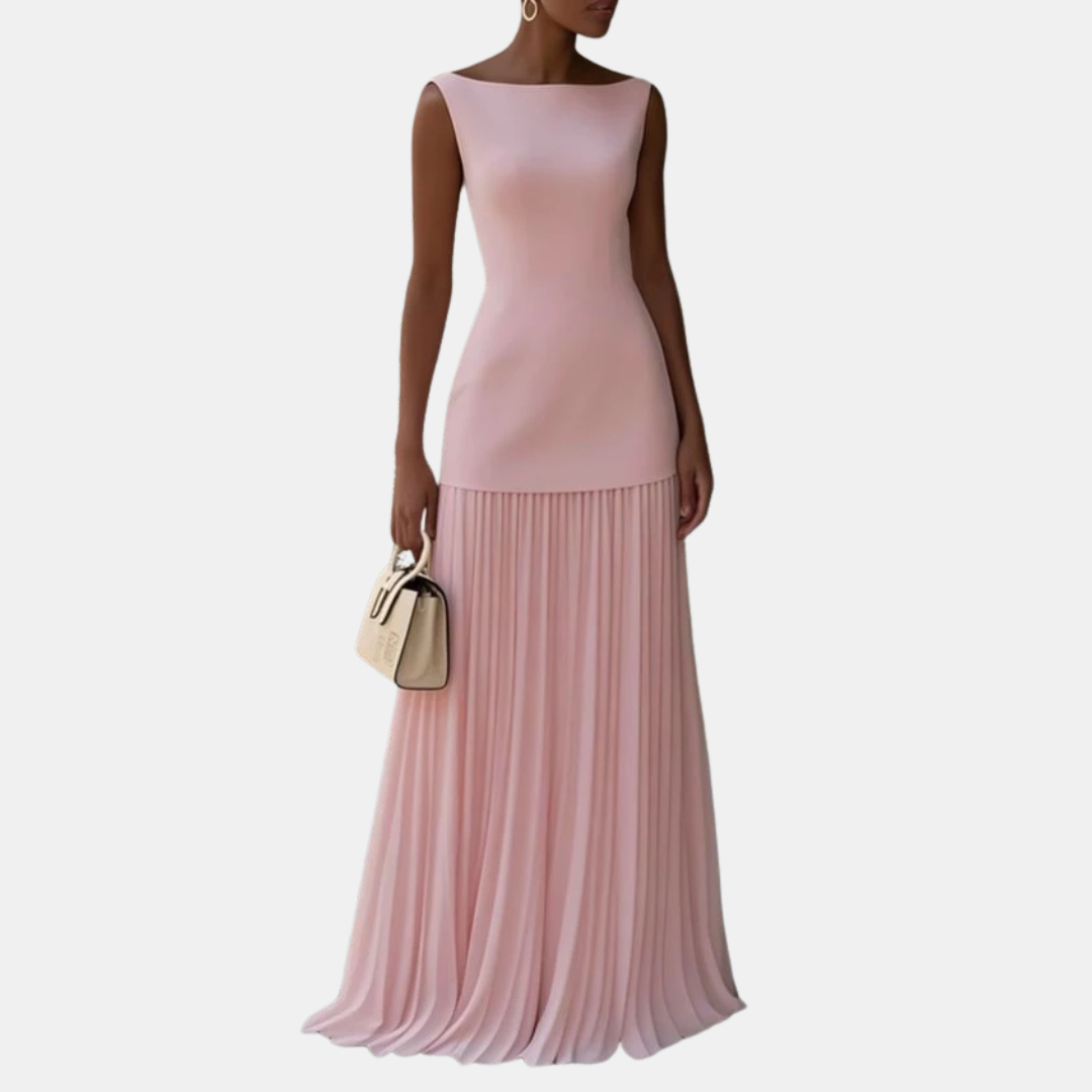 Éléna | Robe longue bicolore plissée