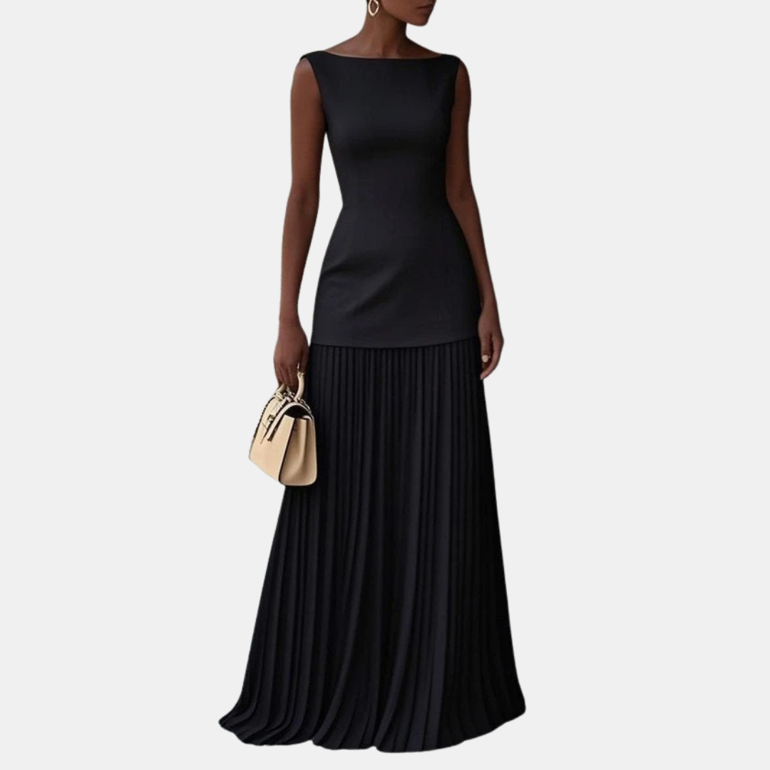 Éléna | Robe longue bicolore plissée