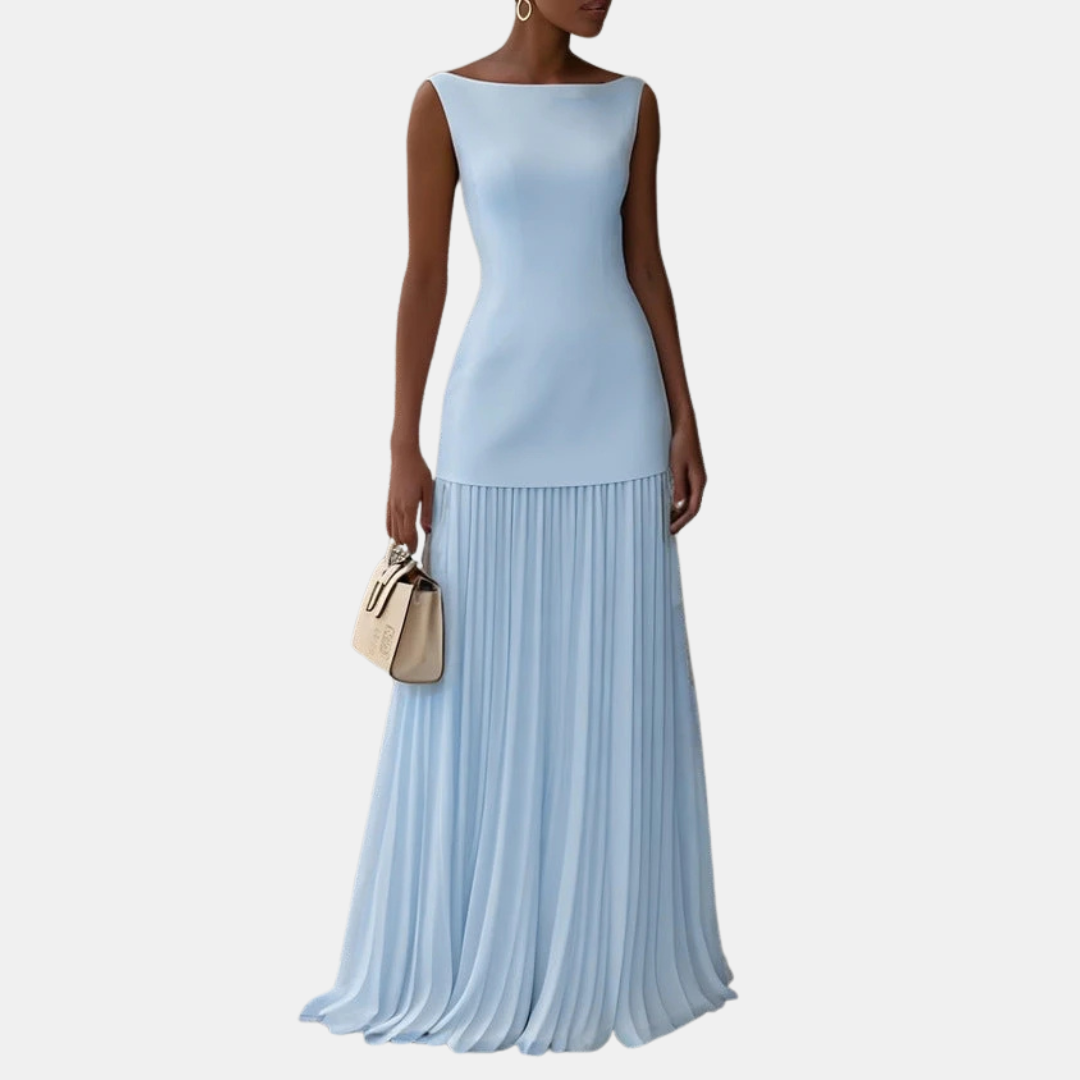 Éléna | Robe longue bicolore plissée