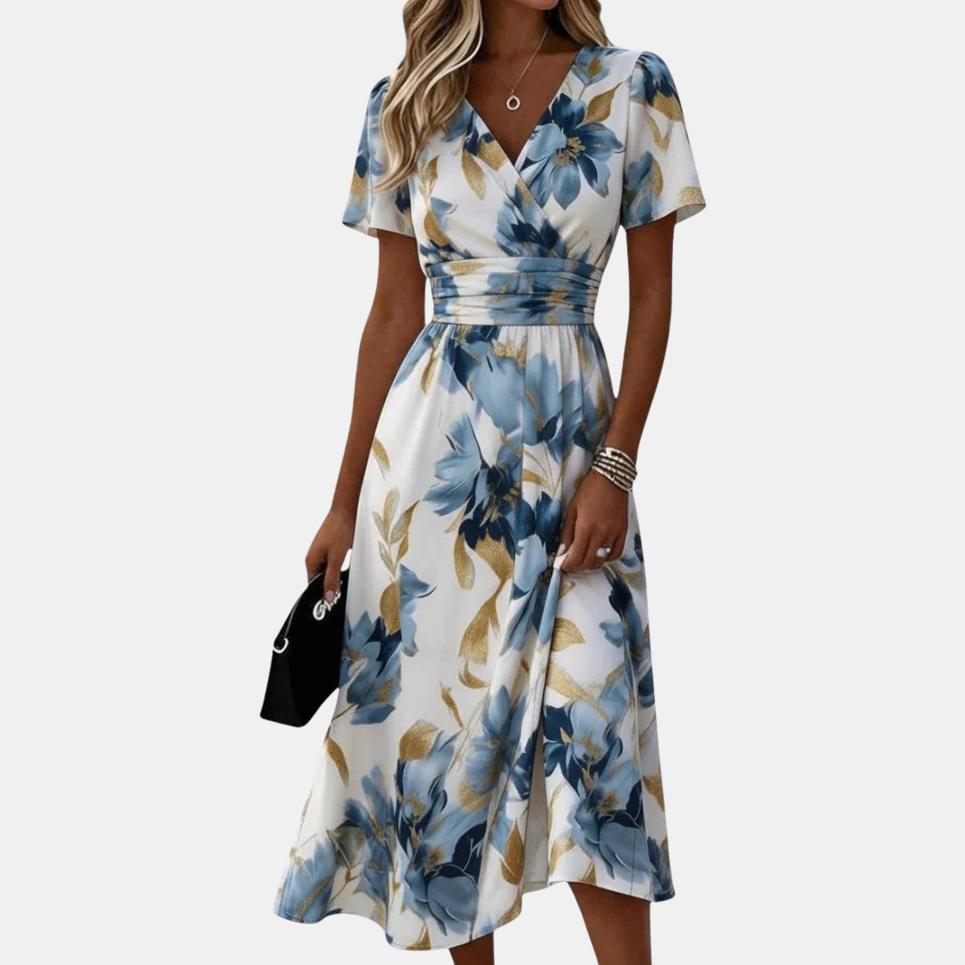 Margaux | Robe midi fleurie cache-cœur