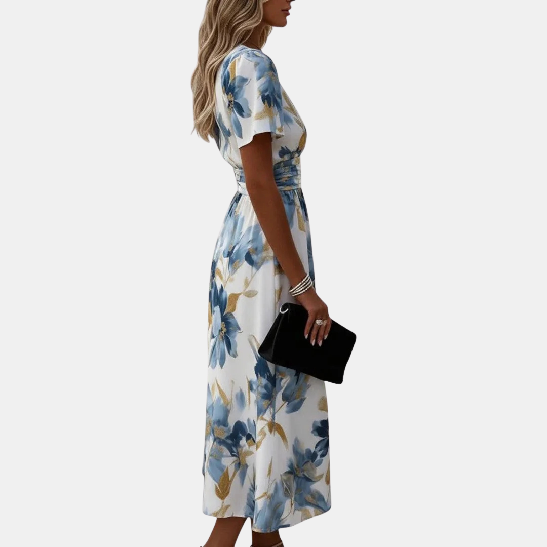 Margaux | Robe midi fleurie cache-cœur