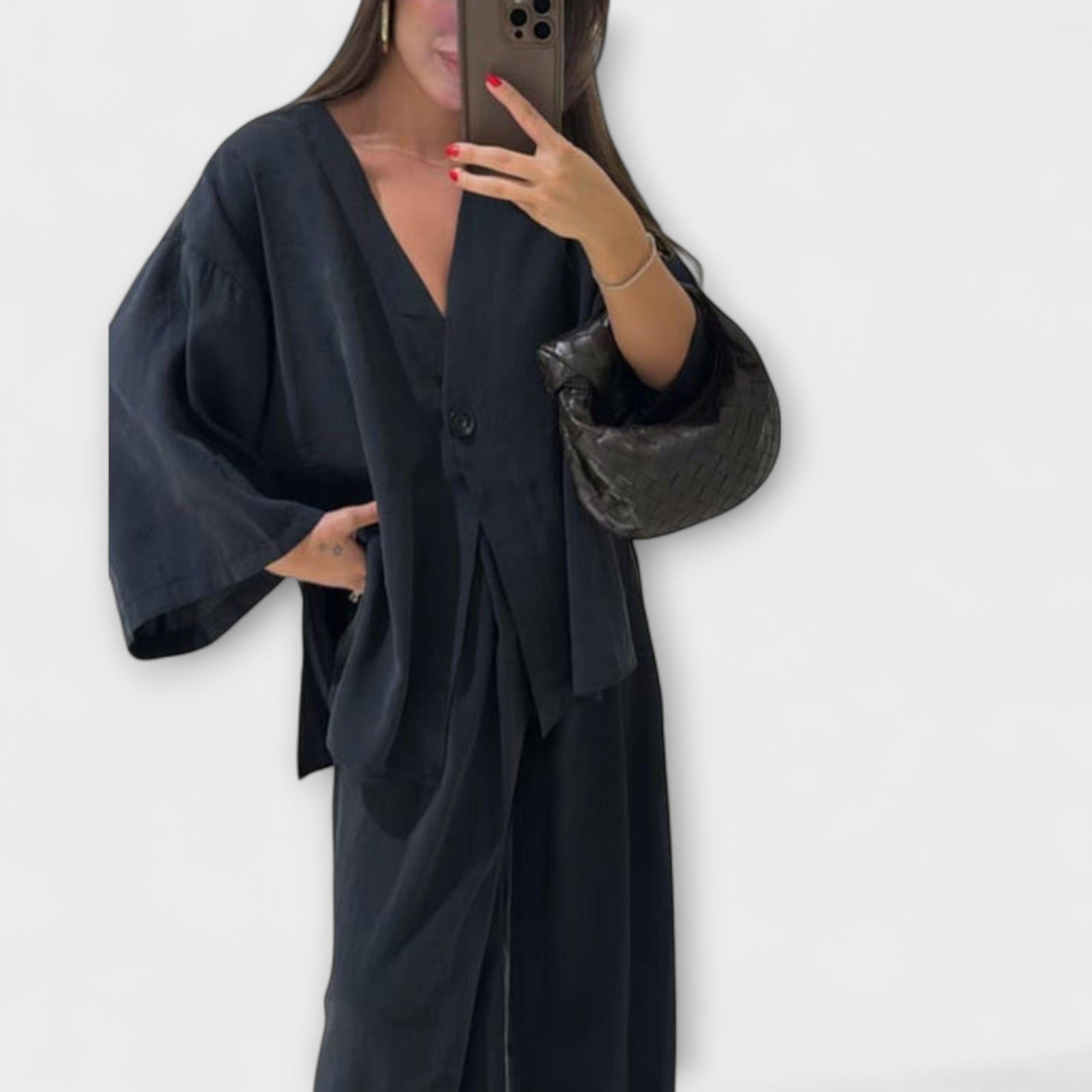 Jacqueline | Ensemble décontracté Top V et Pantalon